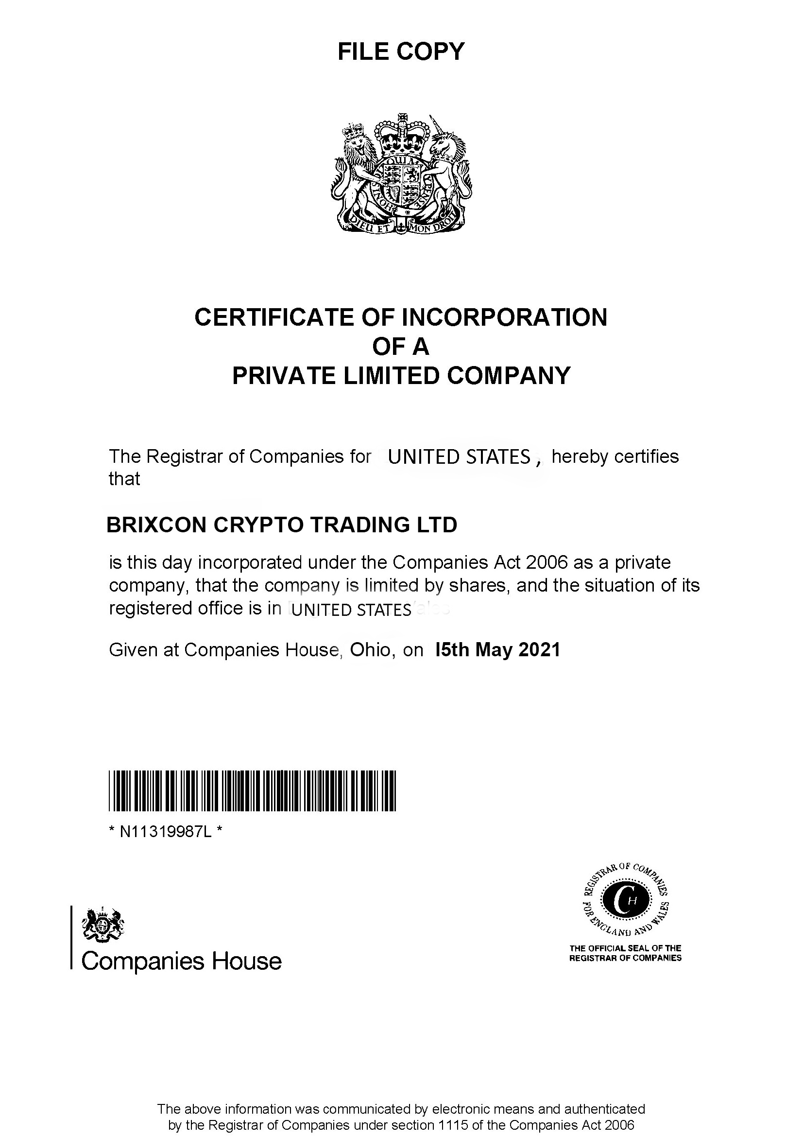 Brixcon Certificate